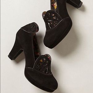 Anthropologie Miss L-Fire Black Suede Heel